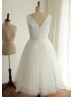 Boat Neck Ivory Sequin Tulle V Back Simple Bridesmaid Dress